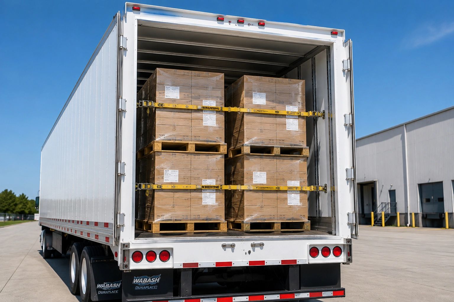 Palletized freight secured inside a full truckload trailer